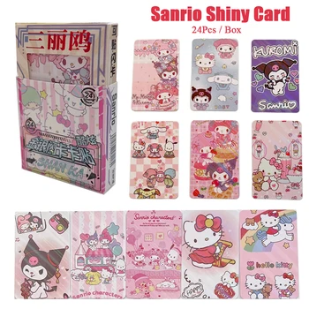 24tk/Kast Sanrio Läikiv Kaardi Kawaii Hello Kitty Kuromi Meloodia Cinnamoroll Laekuva Kaardid Tüdrukute Kingitused Lastele, Mänguasjad Stickable