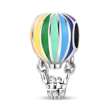 100% 925 Sterling Hõbe Värviline Hot Air Balloon Võlu Sobib Pandora Käevõru Naiste Reisi-DIY Ehted Kingitus