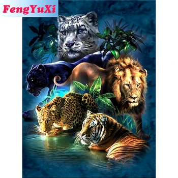 FengYuXi 5D DIY täis Ruut/Ring diamond Drill maali ristpistes Lõvi, Tiiger Panther Rhinestone tikandid Kodu Mosaiik decor