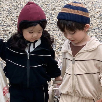 Mantel Korea Poisid Tüdrukud Aasta Sügisel Uus Toode Puuvillane Vabaaja Laste Rõivad Kapuutsiga Ülerõivad Tõmblukk Elav Lahti Casual