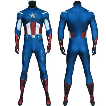 Kapten Steven Cosplay Bodysuit Halloweeni Karneval Steve Rogers Superkangelane 3D-Printimine Zentai Fancy Sinine Kombekas