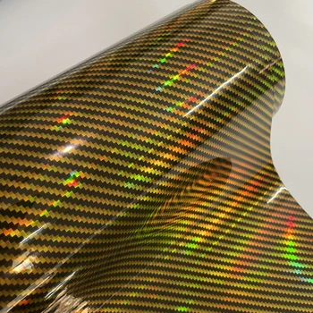 Neo Holograafiline Kuld Carbon Fiber Vinyl-Wrap Filmi-ja Õhu Väljalaske DIY Isekleepuv Laser Kleebis Kiletamine