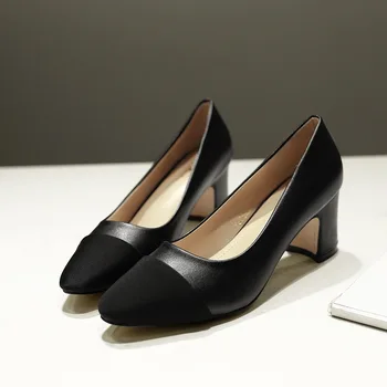 Must Kontsad Pumbad Naiste Kingad Tõsta kohta Plokk Keskel Kontsad 6cm Office Daamid Kevad Kingad Zapato Mujer Pluss Suurus 42