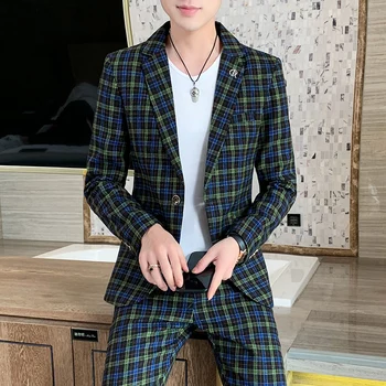 Uus boutique meestele korea versioon slim (ülikond + püksid) mood ja ilus trend boutique business partei meeste kaks rõivakomplekti