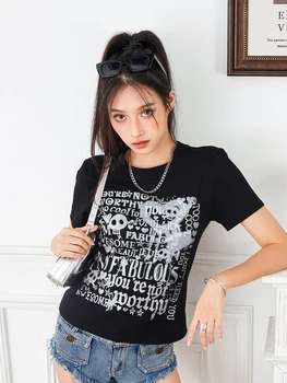 Naiste Kirjaga T-särk Y2k Mood Muster Prindi Gooti Punk Vintage Harajuku stiilis Crop Top Streetwear