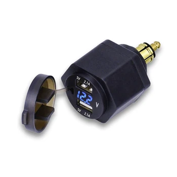 Dual USB Laadija Adapter Auto Laadija koos LED Voltmeeter Mootorratta sigaretisüütaja Pistikupesa Adapter Koos Ant-tolmukaitse