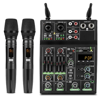 4 Kanaliga Audio Mixer Traadita Mikrofon Pihuarvutite Mic Bluetooth DJ Mixing Console Kodus Karaoke Etapp Podcast Studio