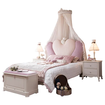 Printsess voodi 1,5 meetrit roosa Euroopa täispuidust mööbel pehme voodi