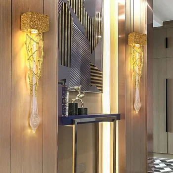 Kaasaegne Crystal Luksus LED seinavalgusti Kuld Kaasaegne TV Taust Seina Lamp Magamistuba, elutuba Öö Restoran Seina Sconces